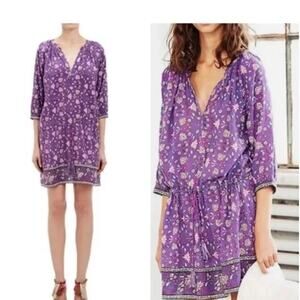 Ulla Johnson Womens Mini Dress Jaipur Floral Print 3/4 Sleeve Purple Size 0